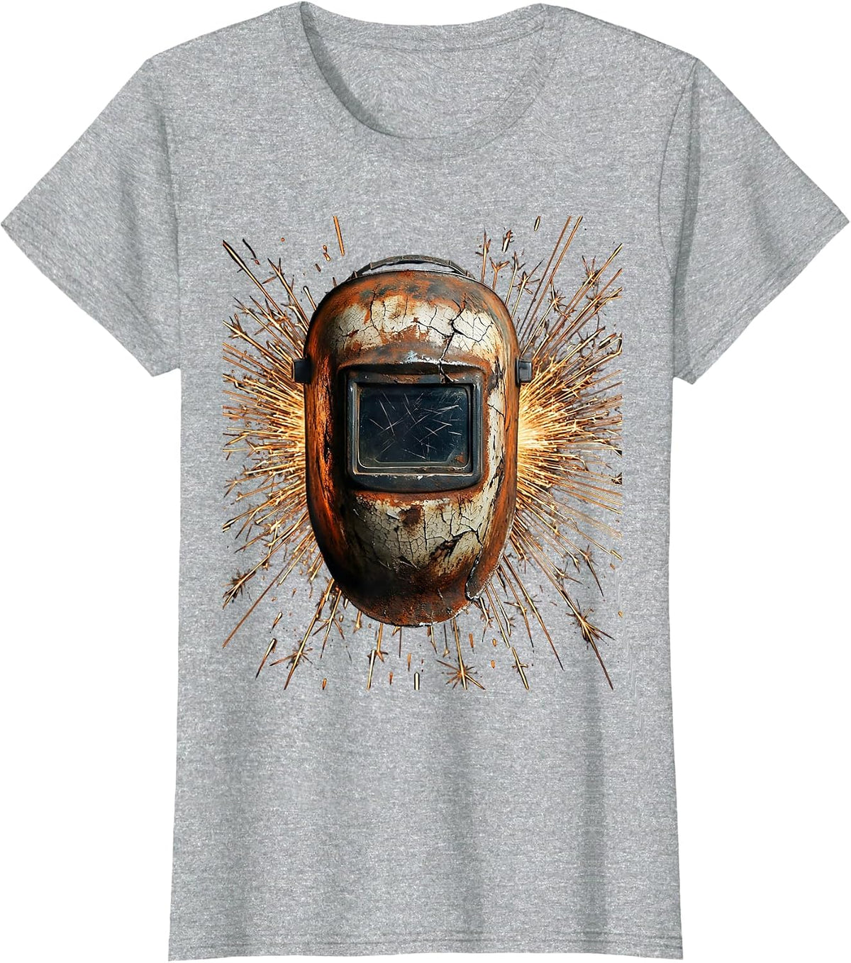 Labor Day Welder Mask Sparks Flying Graphic T-Shirt - Heather Grey