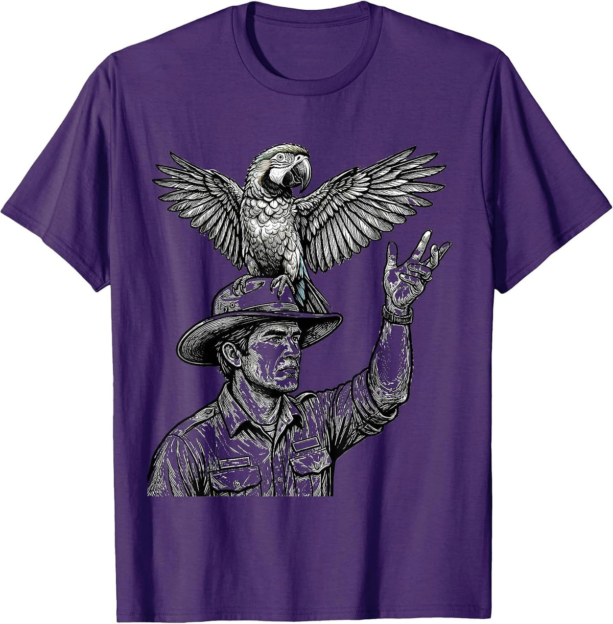 Men's Zoo Keeper Parrot Perch Illustration T-Shirt - Purple