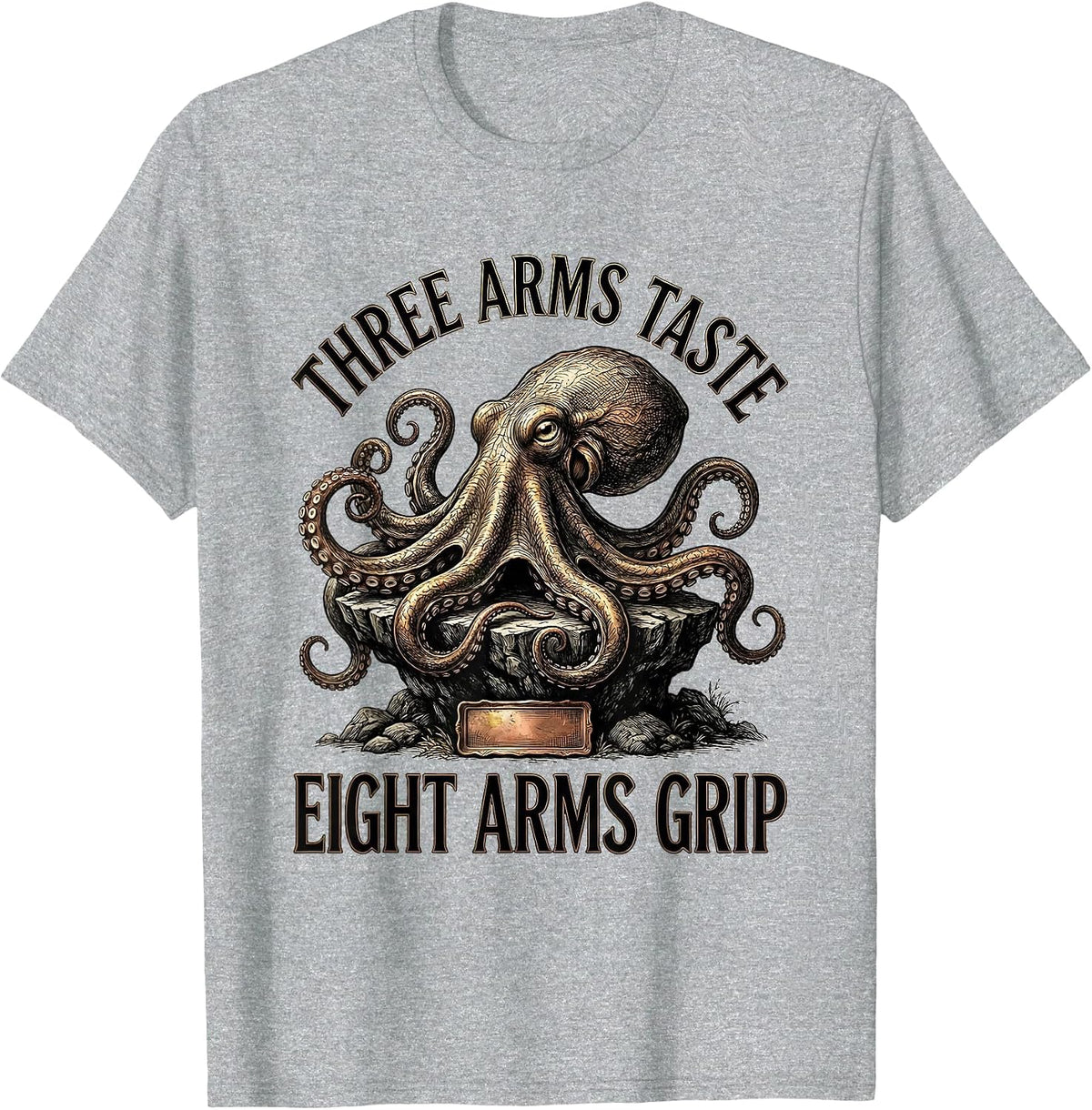 Men's Three Arms Taste Eight Arms Grip Vintage Octopus T-Shirt - Heather Grey