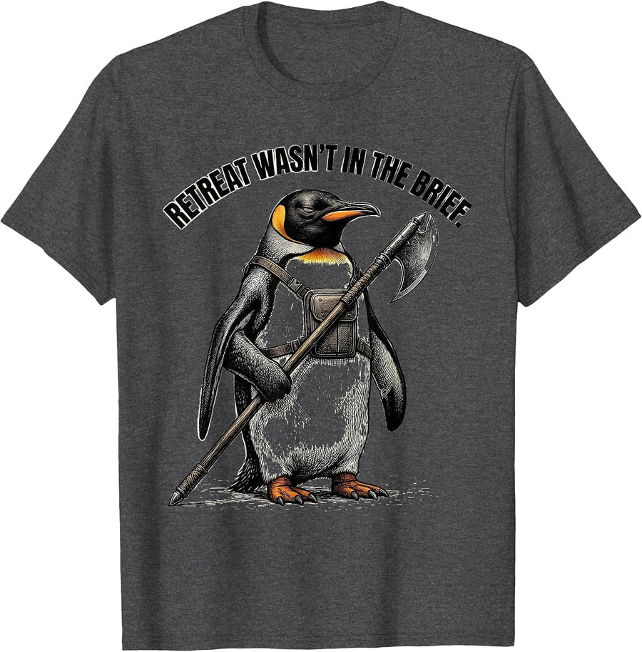 Men's Retreat Wasn't In The Brief Funny Tactical Penguin Meme T-Shirt - Dark Heather Grey