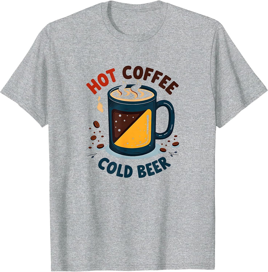 Hot Coffee Cold Beer Mug Retro Cafe Bar T-Shirt - Heather Grey