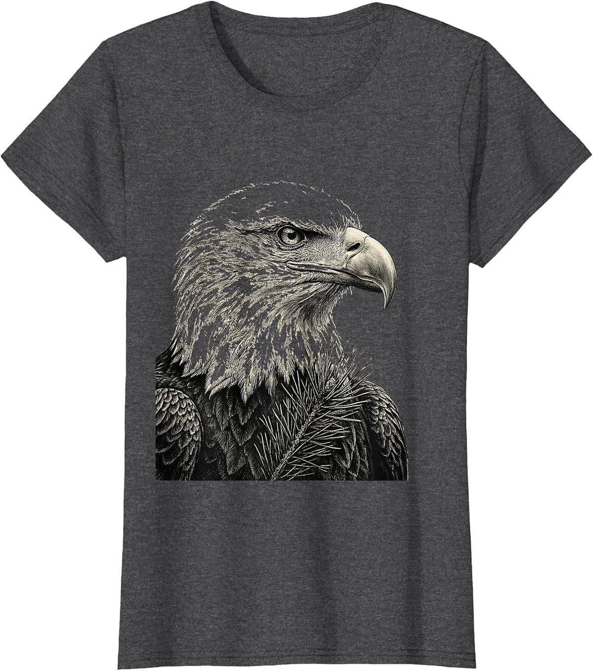 Women's Bald Eagle Head Monochromatic Wildlife Portrait T-Shirt - Dark Heather Grey