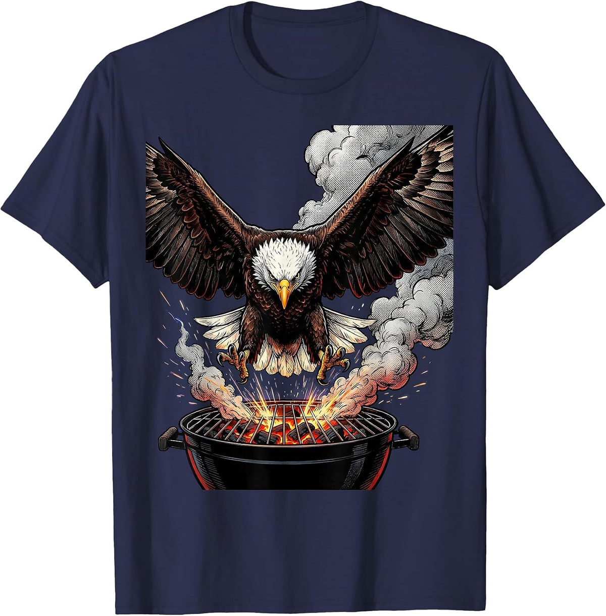 Men's Bald Eagle Landing on BBQ Grill Graphic T-Shirt - Navy Blue