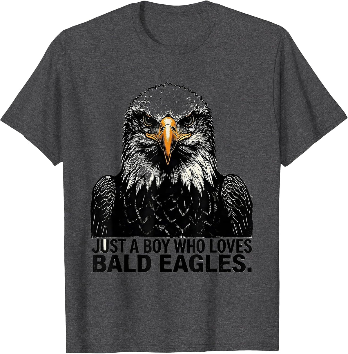 Men's Just A Boy Who Loves Bald Eagles Funny Eagle Mascot Novelty T-Shirt - Dark Heather Grey