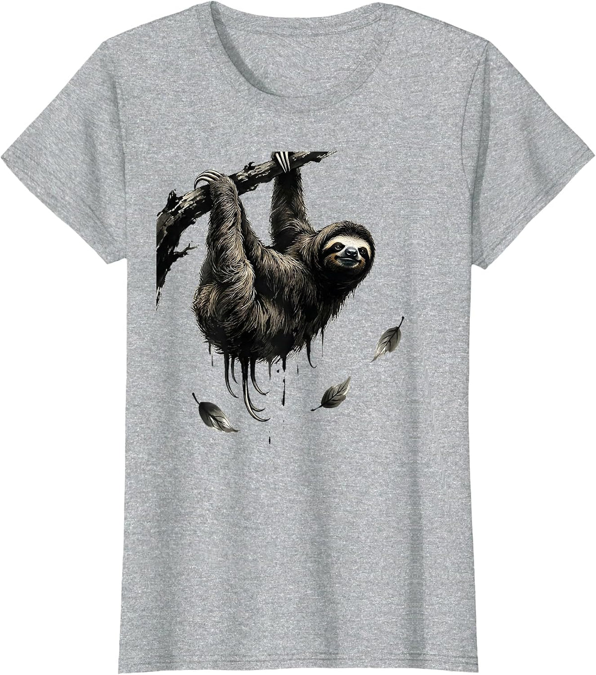 Women's Broad Sloth Relaxed Ink Brush Lazy Humor Gift T-Shirt - Heather Grey