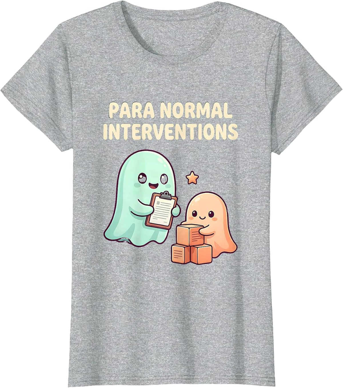 Para Normal Interventions Cute Kawaii Ghost Paraprofessional T-Shirt - Heather Grey