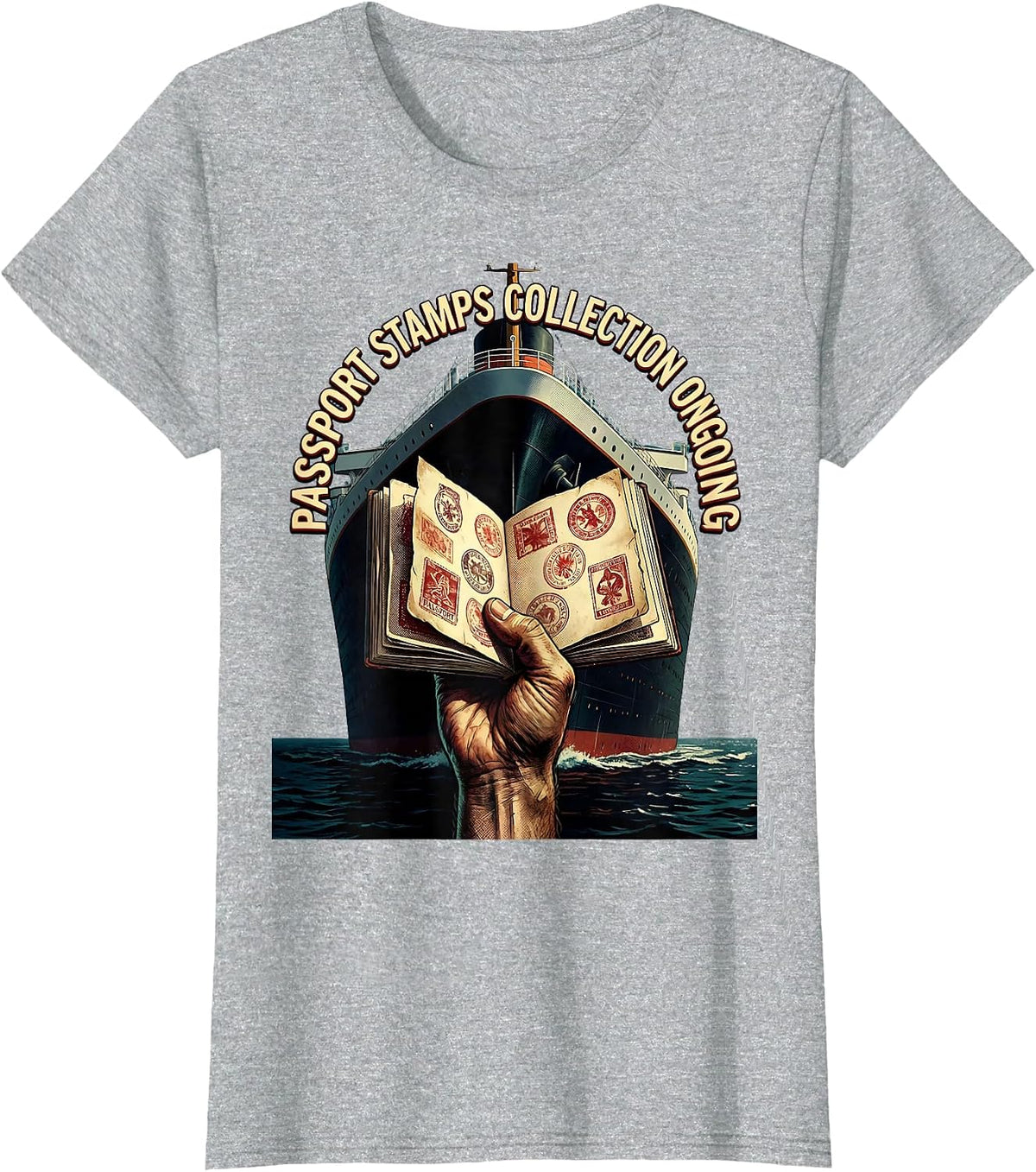 Passport Stamps Collection Ongoing Cruise Design T-Shirt - Heather Grey
