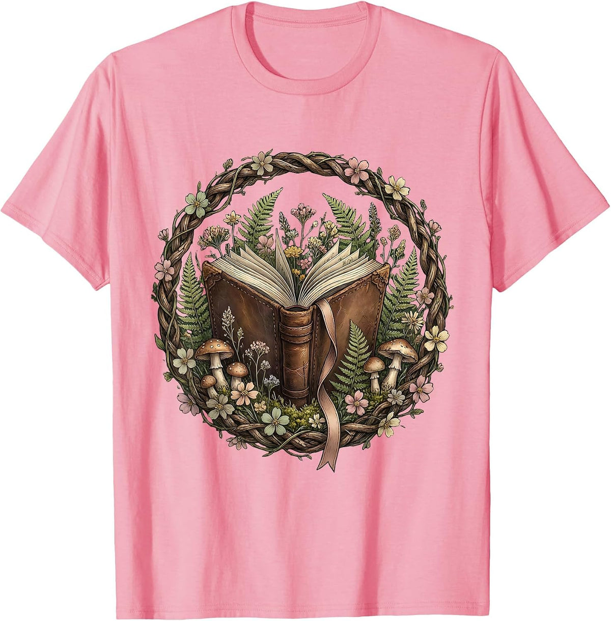 Men's Ancient Tome Bookmark Illustration for Teachers T-Shirt - Pink