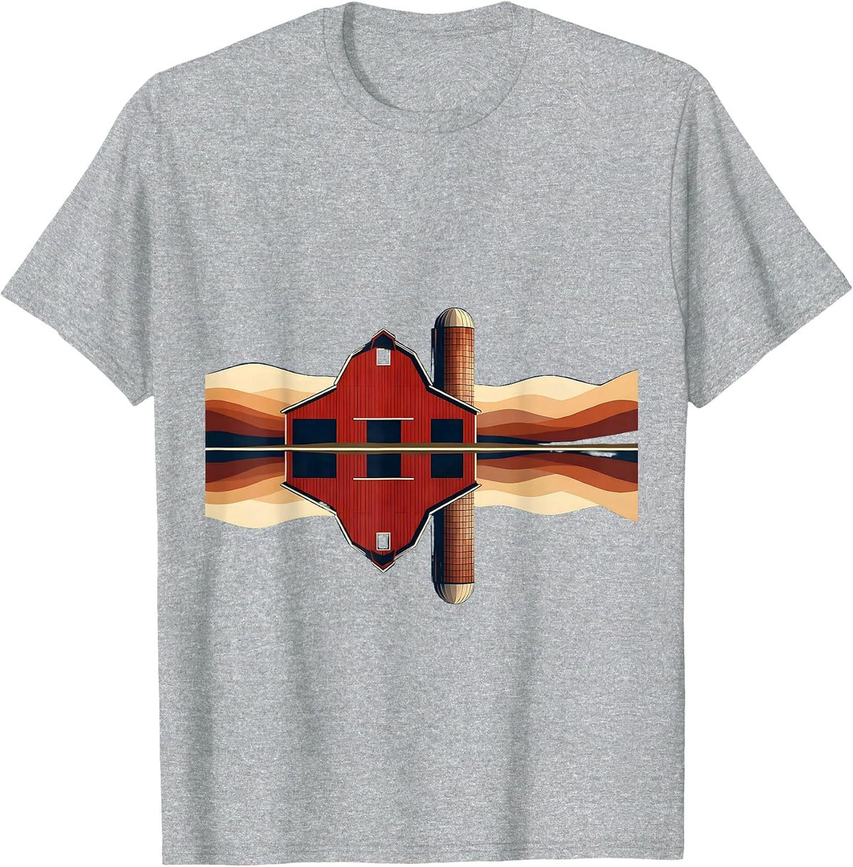 Men's Red Barn Reflected in Still Pond Illustration T-Shirt - Heather Grey