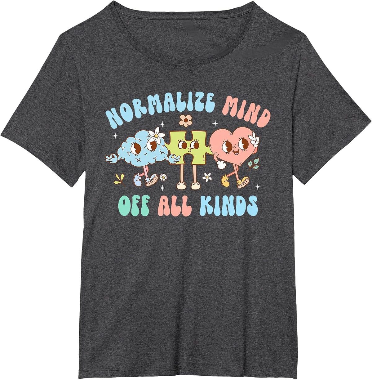 Normalize Minds of All Kinds Autism Puzzle Piece Heart Brain T-Shirt - Dark Heather Grey