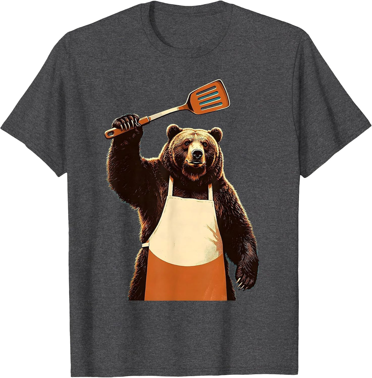 Men's Bear Chef Apron Spatula Cooking Illustration T-Shirt - Dark Heather Grey
