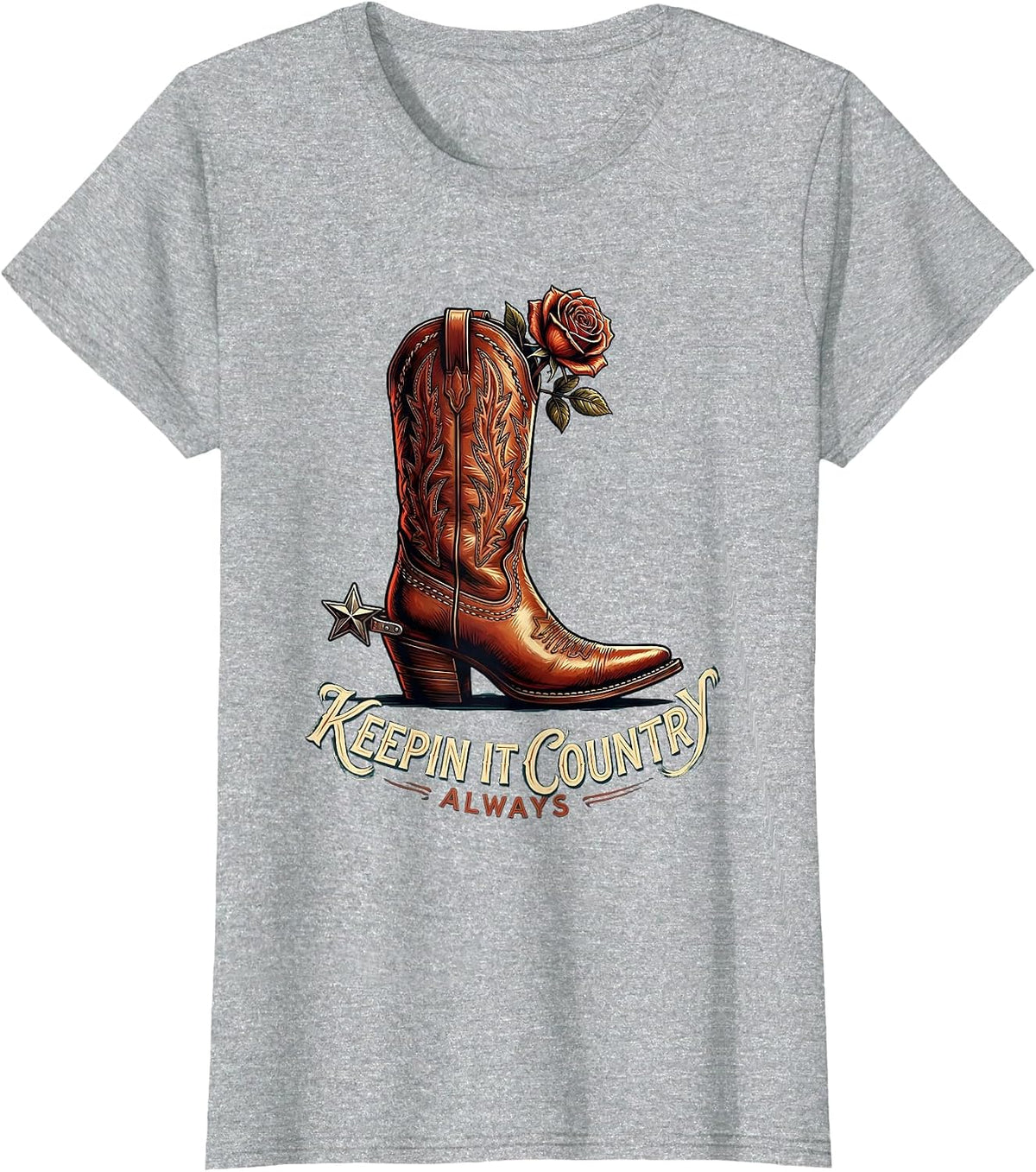 Keepin It Country Always Cowgirl Design T-Shirt - Heather Grey