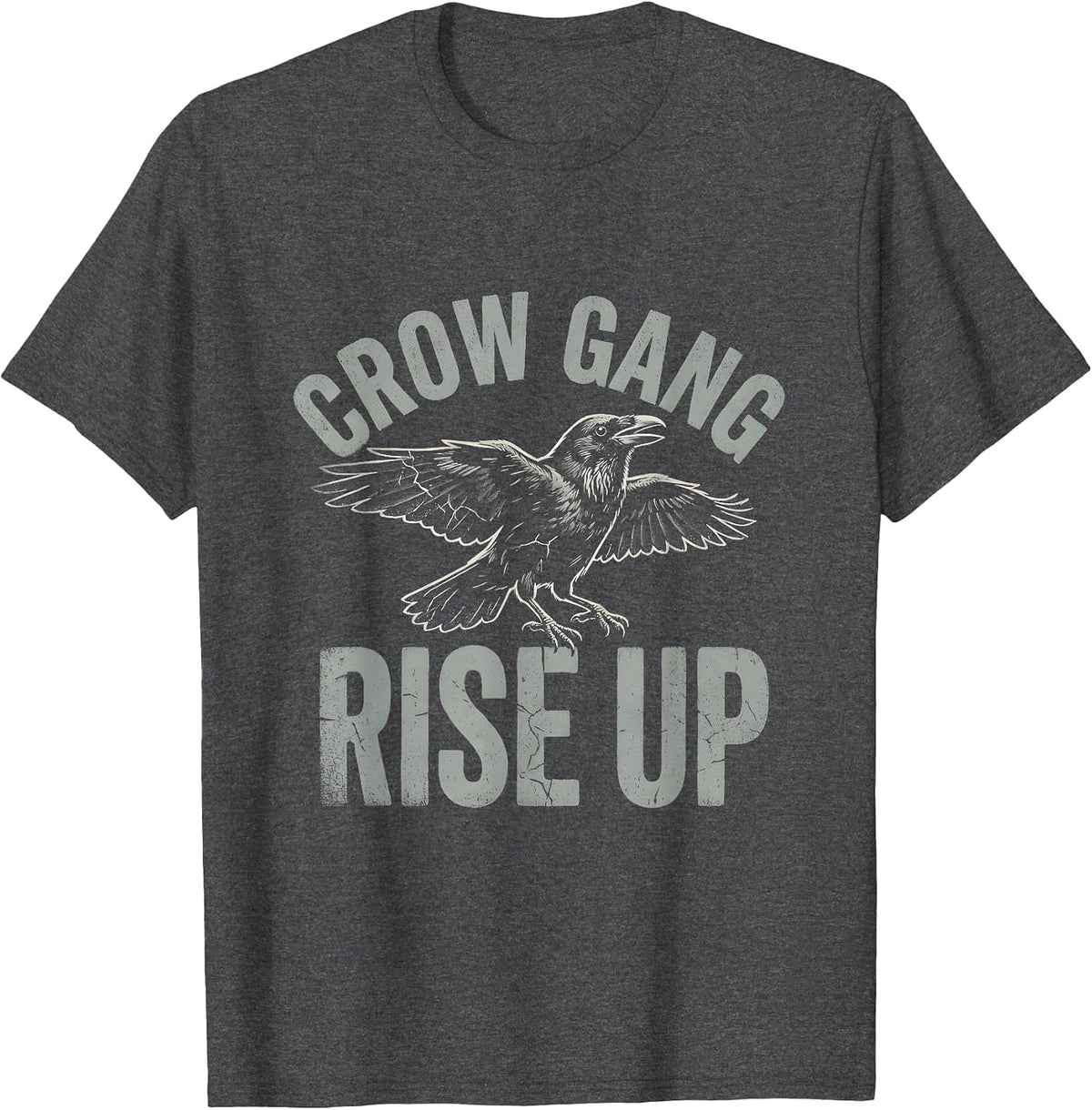 Crow Gang Rise Up Bold Crow Graphic Design T-Shirt - Dark Heather Grey