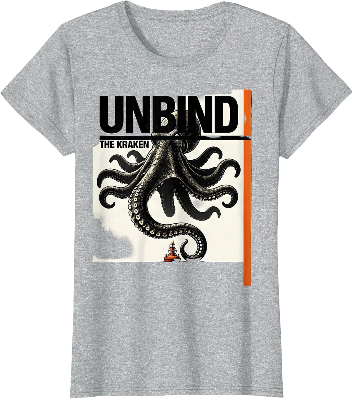 Unbind The Kraken Brutalist Graphic Octopus Lover Sea T-Shirt - Heather Grey