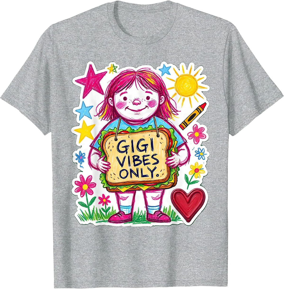 Men's Gigi Vibes Only Grandma Pride Design T-Shirt - Heather Grey
