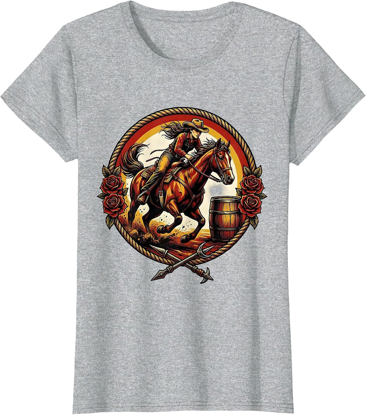 Barrel Racer Leaning Into Turn Rodeo Graphic T-Shirt - Heather Grey