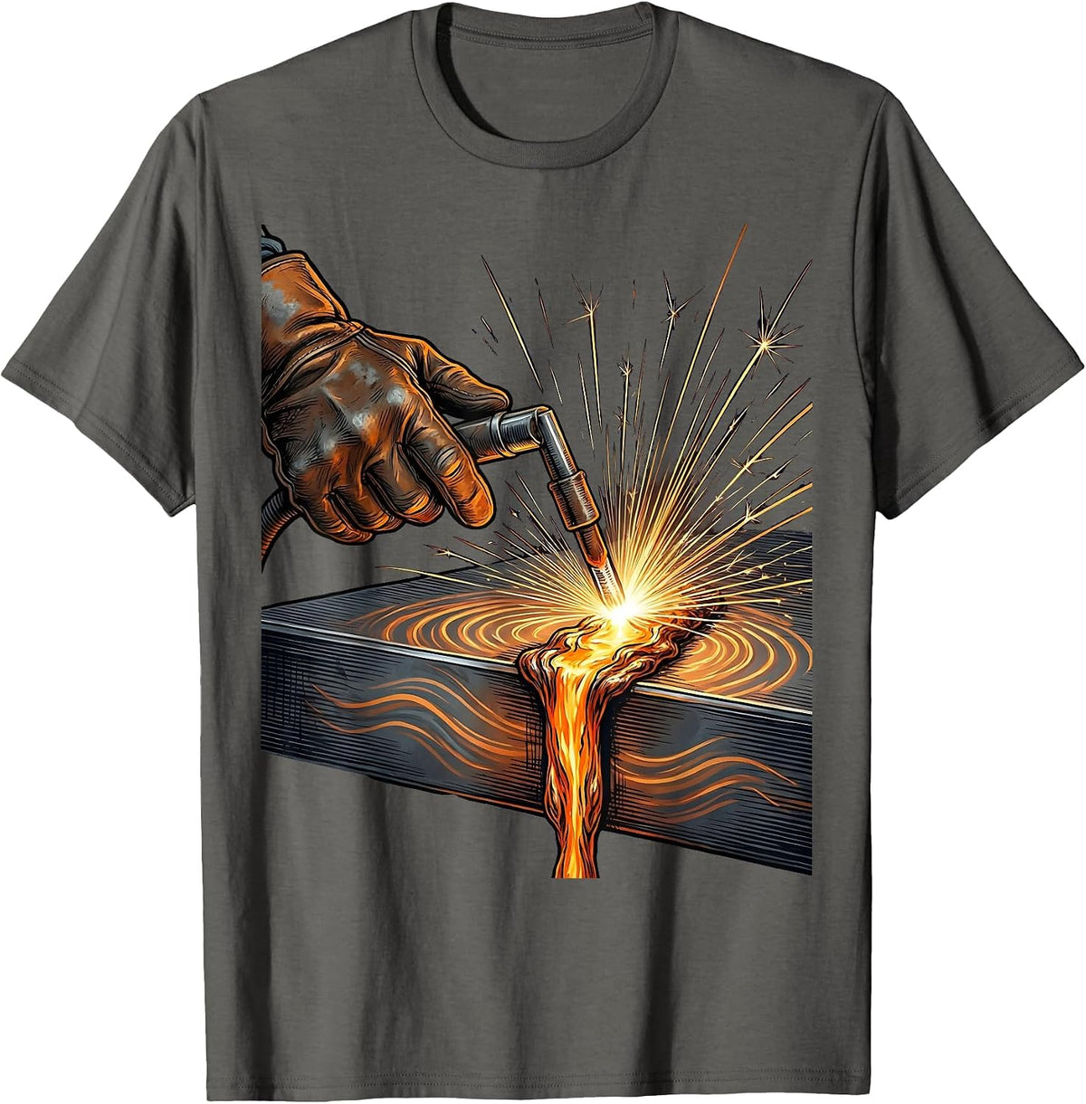 Welder Gloved Hands Torch Steel Graphic T-Shirt - Asphalt Grey