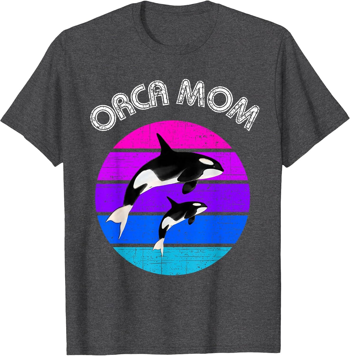 80s Orca Mom Retro Vintage Sunset T-Shirt - Dark Heather Grey