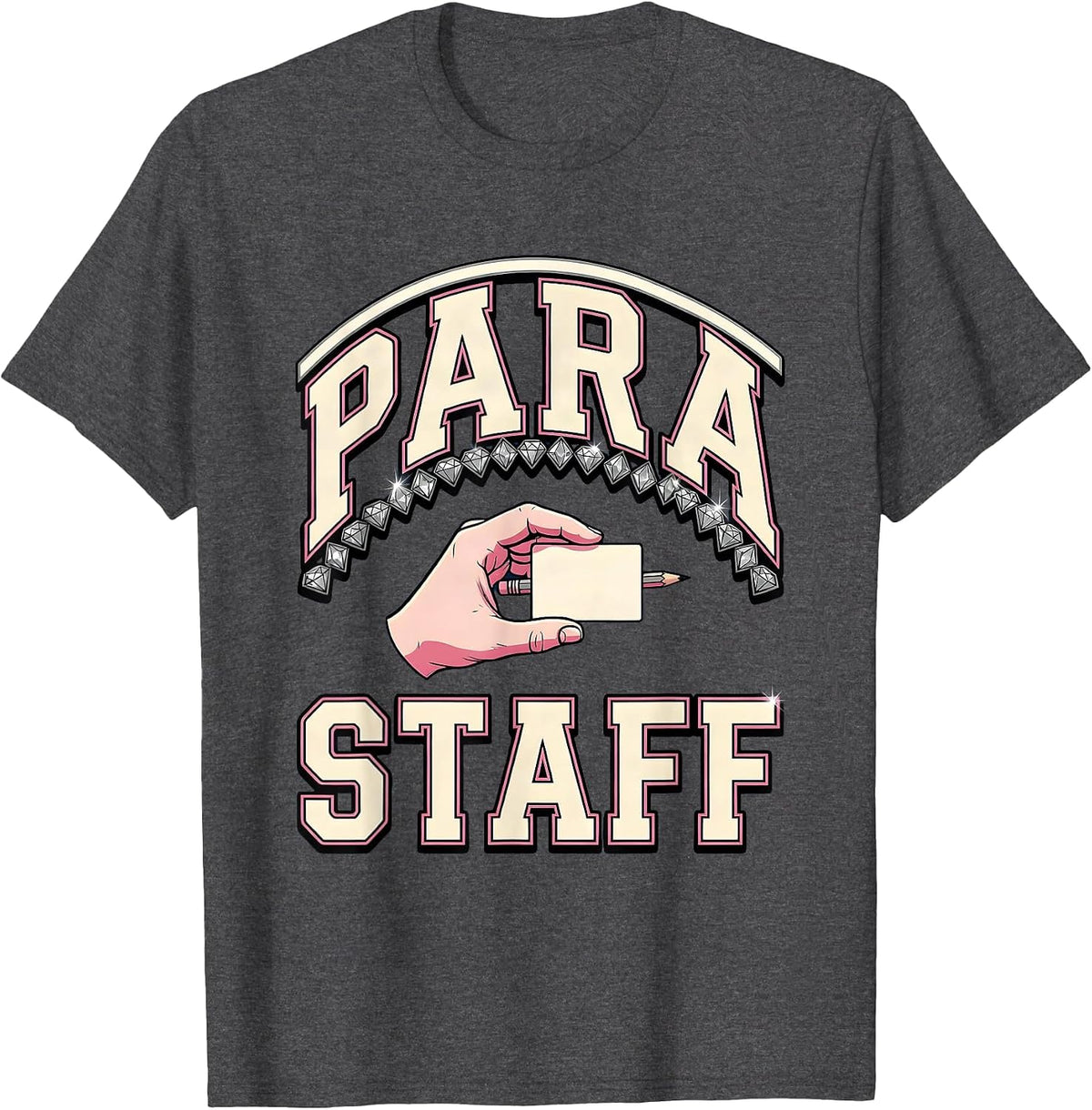 Para Staff Sparkle Varsity Paraprofessional Teacher T-Shirt - Dark Heather Grey