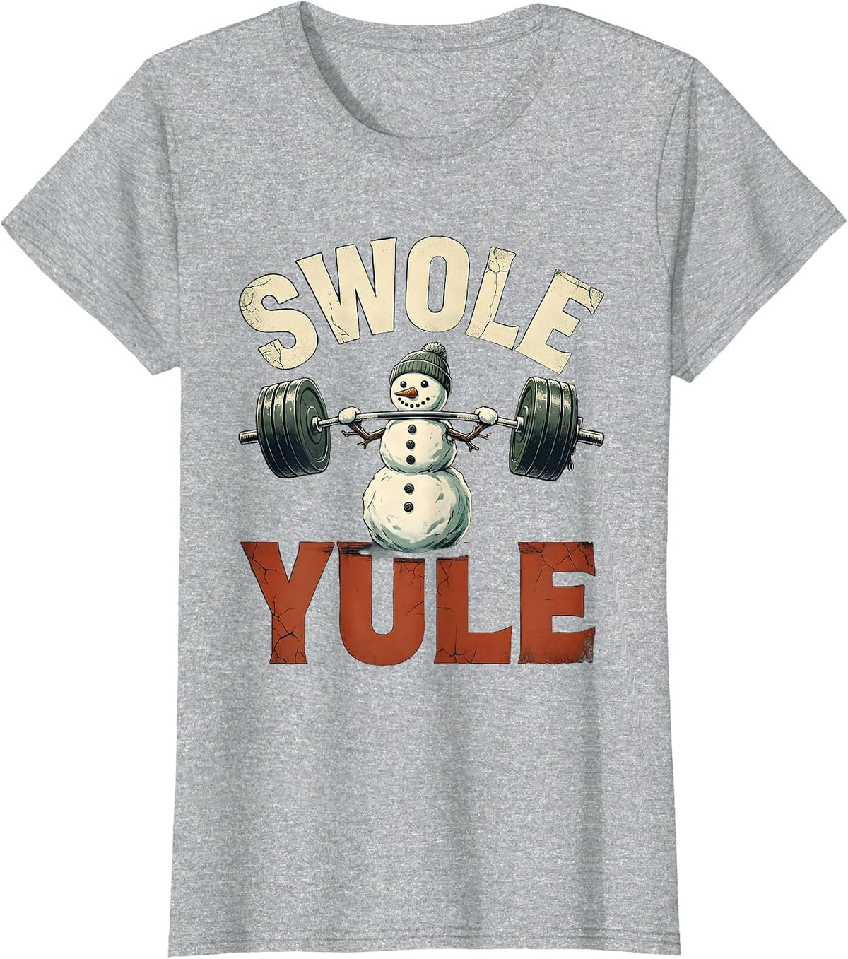 Women's Swole Yule Distressed Funny Christmas Weightlifting Gym T-Shirt - Heather Grey