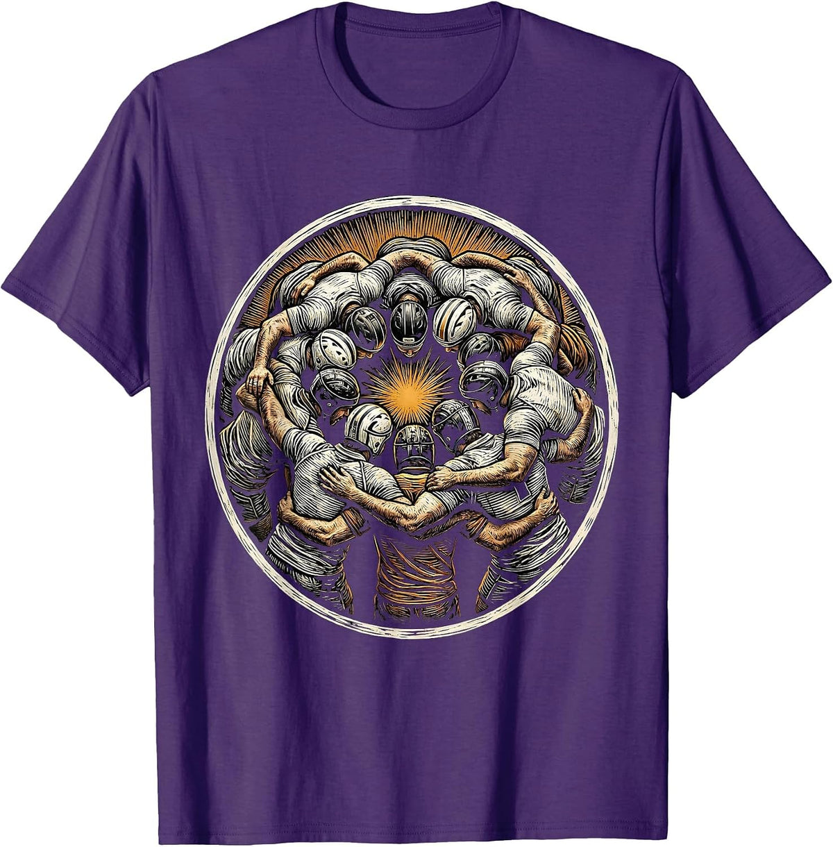 Rugby Huddle Before Kickoff Graphic Tee T-Shirt - Purple
