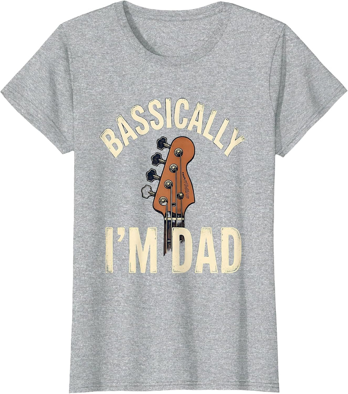 Women's Bassically I'm Dad Vintage Guitar Dad Humor Father's Day T-Shirt - Heather Grey