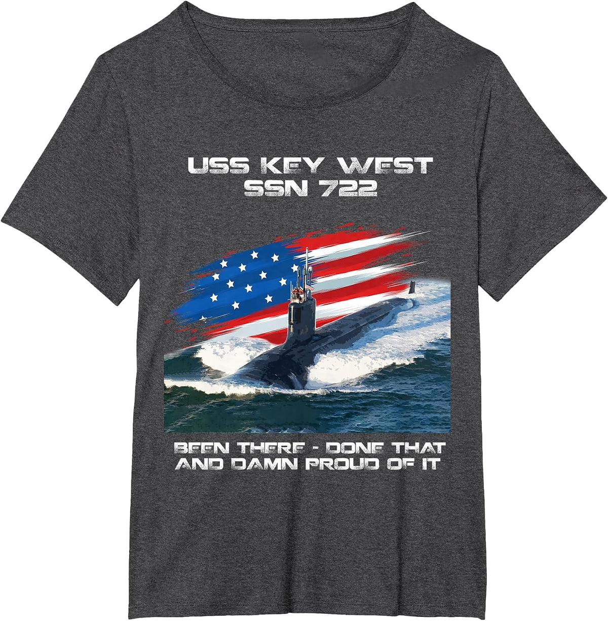 USS Key West SSN-722 American Flag Submarine Veteran Xmas T-Shirt - Dark Heather Grey