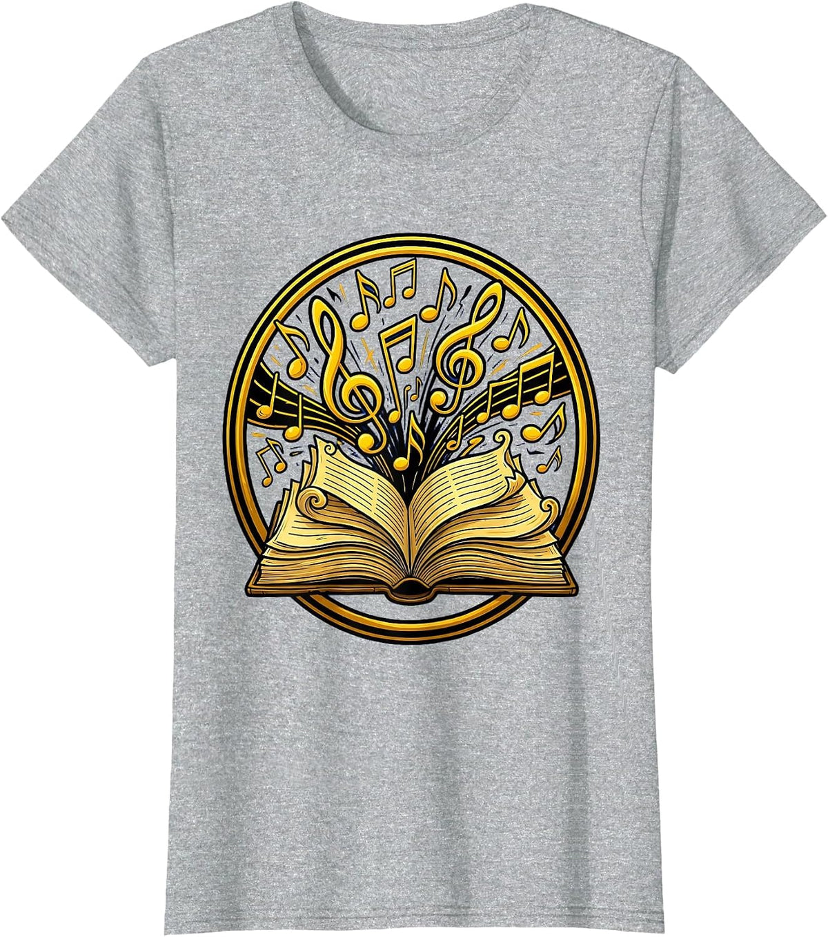 Music Teacher Open Book Flying Notes Illustration T-Shirt - Heather Grey