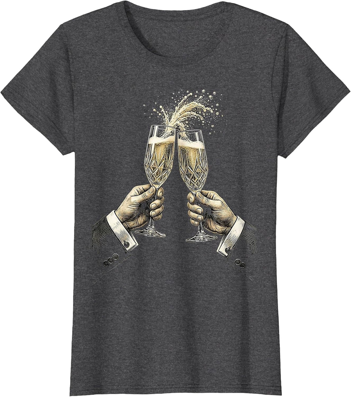 Women's Tuxedo Champagne Toast Graphic Tee T-Shirt - Dark Heather Grey