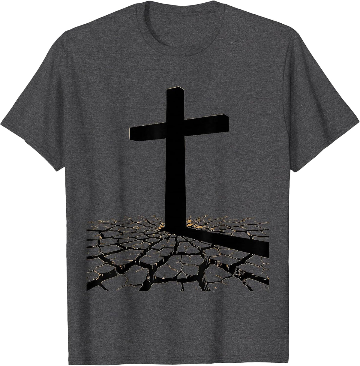 Cross Shadow on Cracked Earth Christian Graphic T-Shirt - Dark Heather Grey