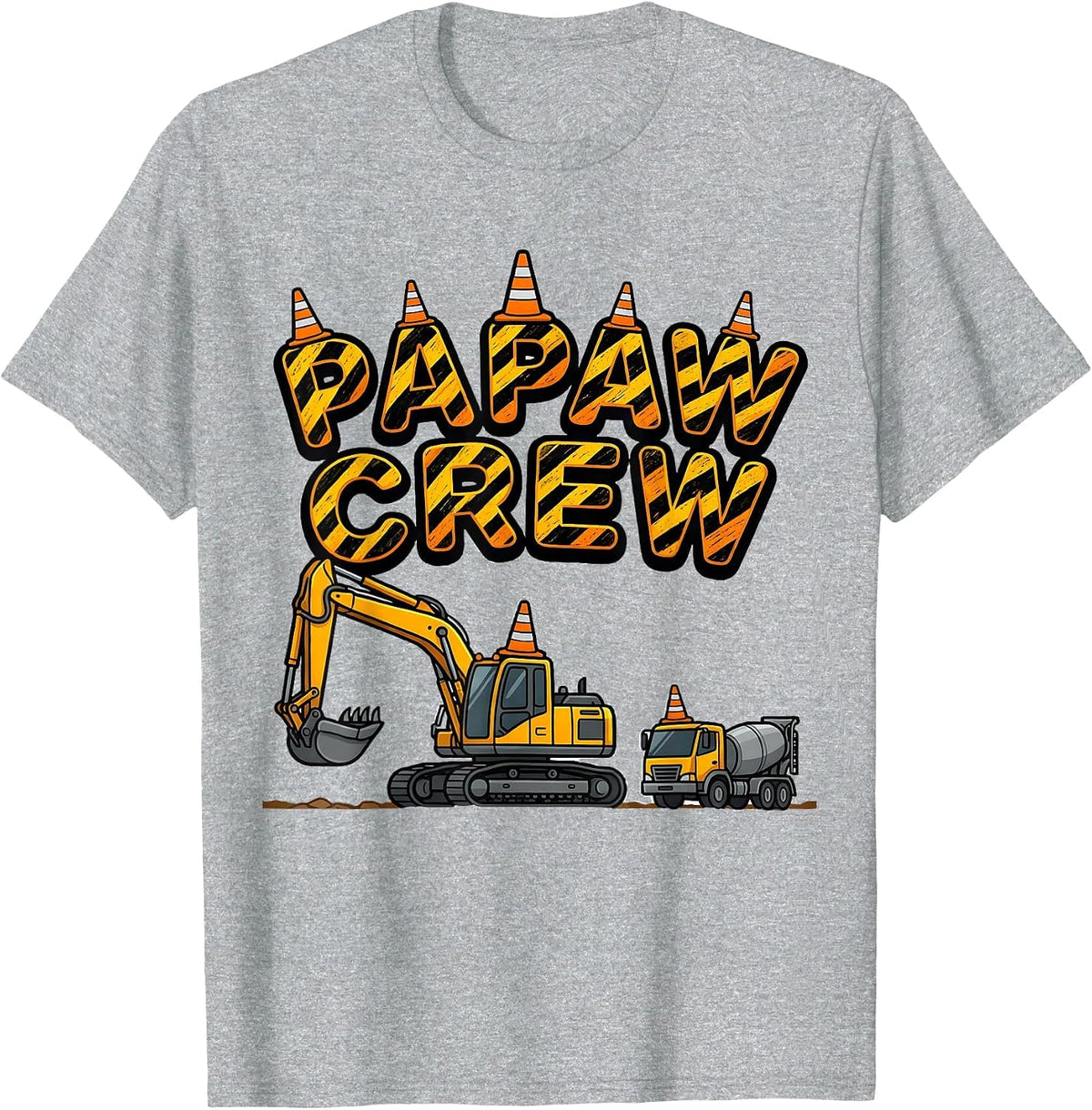 Men's PAPAW CREW Bold Arched Excavator Construction Humor T-Shirt - Heather Grey