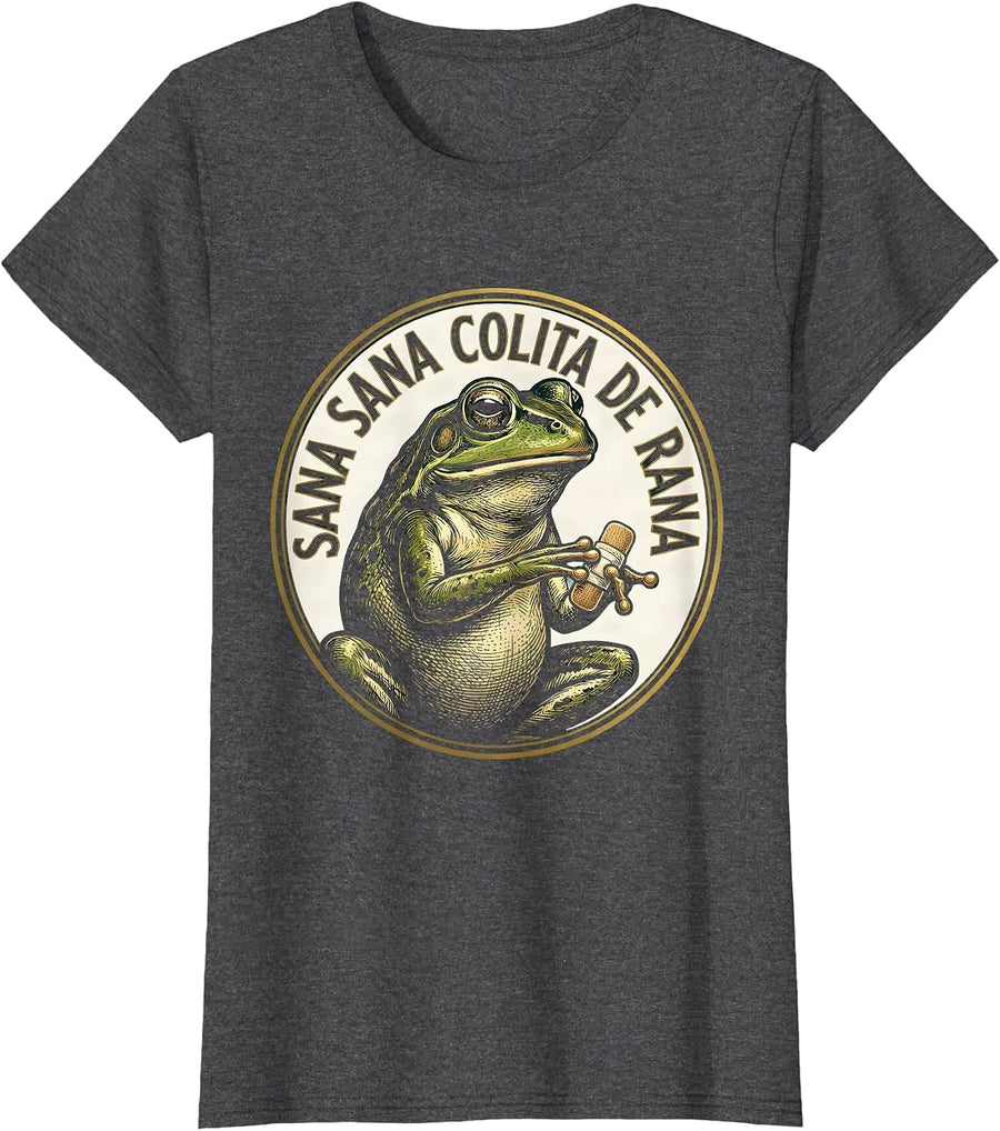 Women's Sana Sana Colita De Rana Cute Mexican Nurse Spanish Saying T-Shirt - Dark Heather Grey