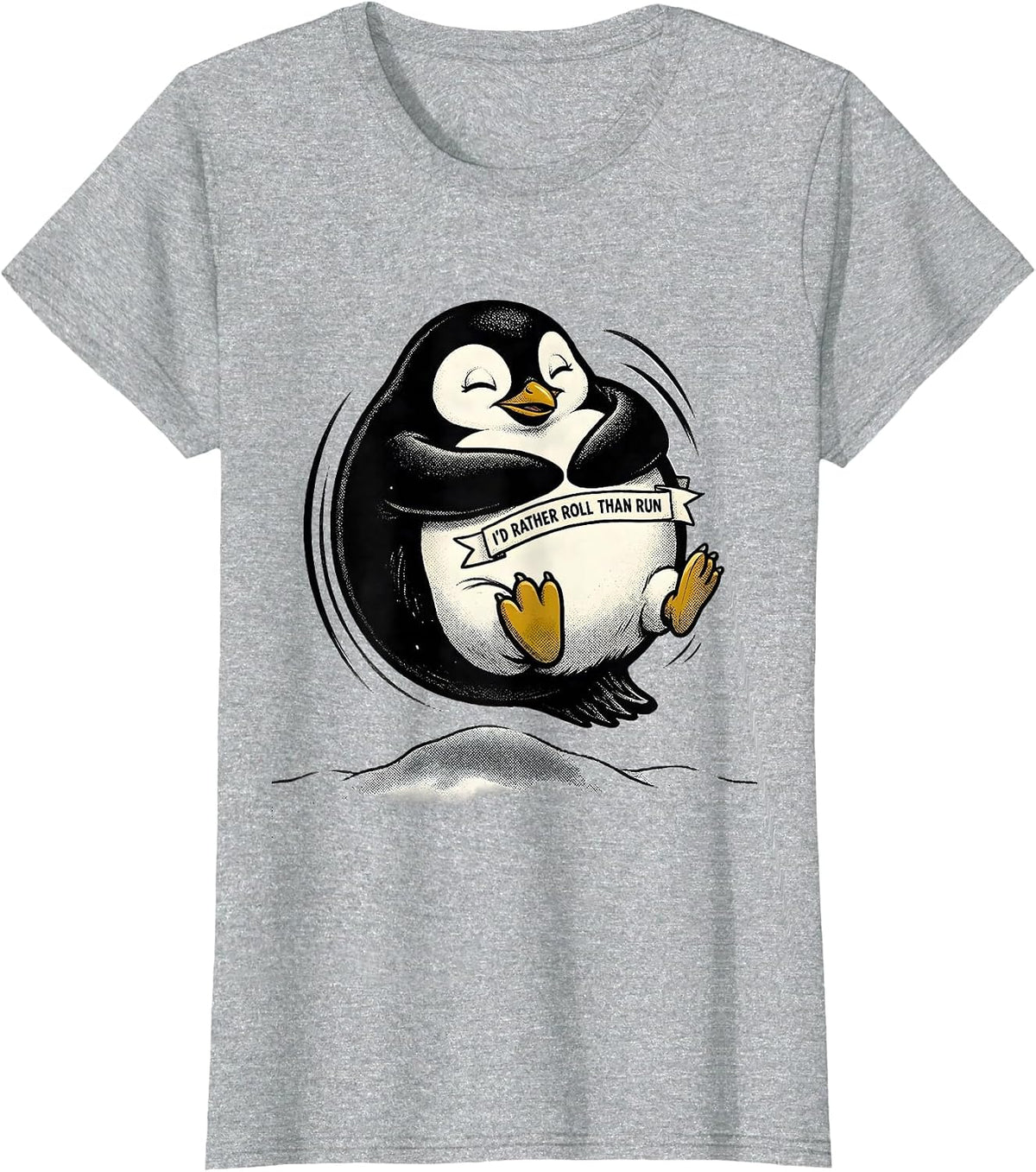 I'd Rather Roll Than Run Retro Cartoon Penguin Animal Lover T-Shirt - Heather Grey