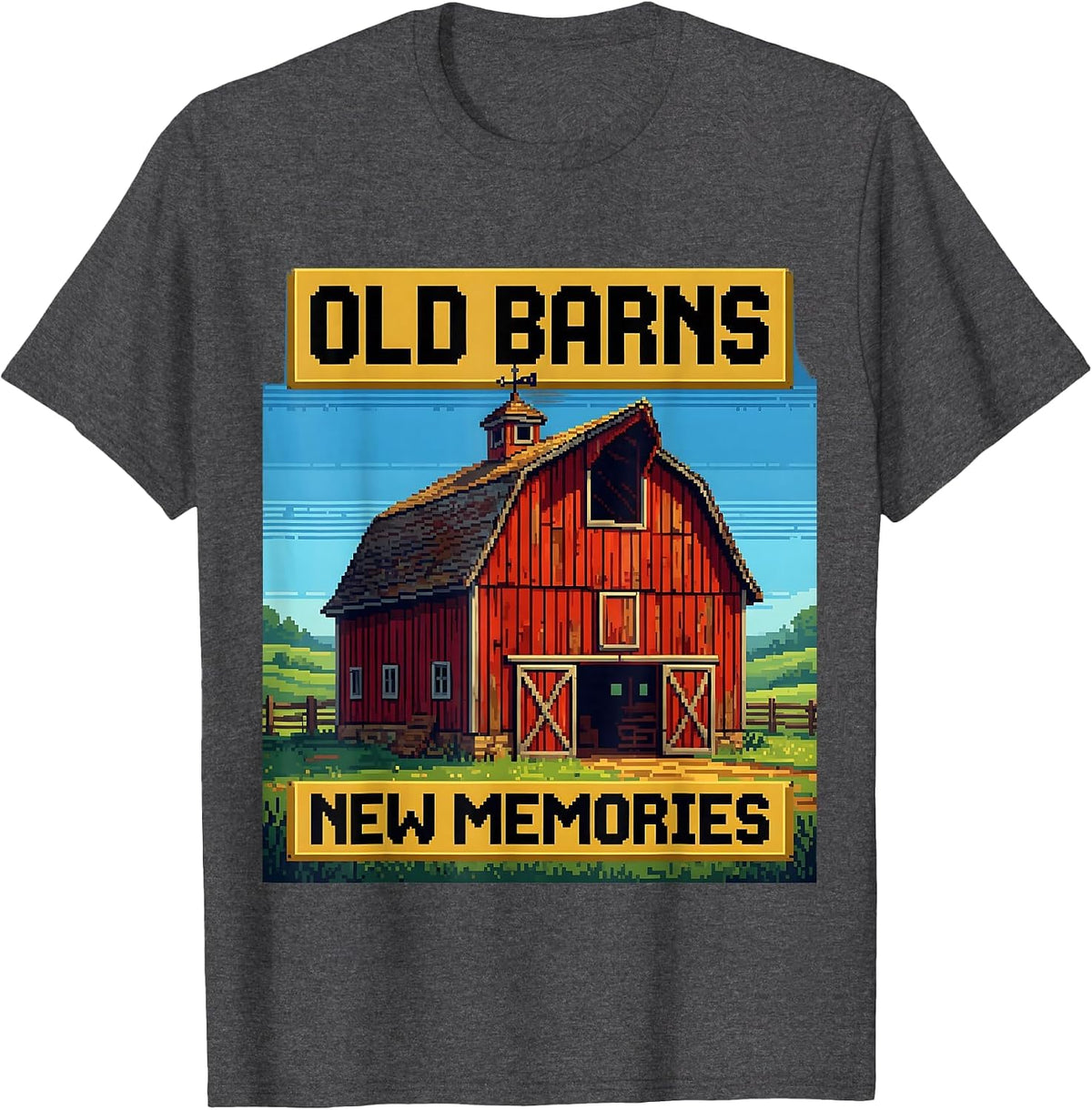 Old Barns New Memories Rustic Farm Design T-Shirt - Dark Heather Grey