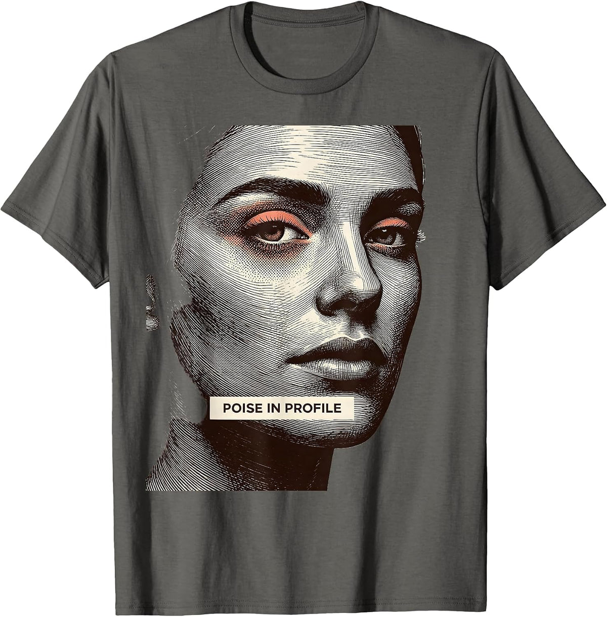 Poise In Profile Abstract Fashion Designer Artwork T-Shirt - Asphalt Grey