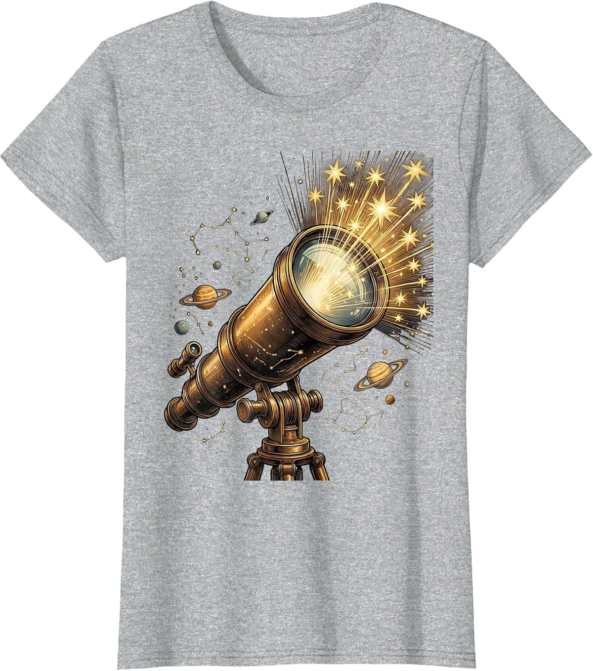 Telescope Starlight Astronomy Illustration T-Shirt - Heather Grey