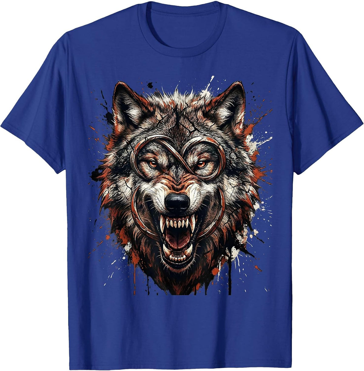 Men's Fierce Wolf Head Rugby Stripes Graphic T-Shirt - Royal Blue