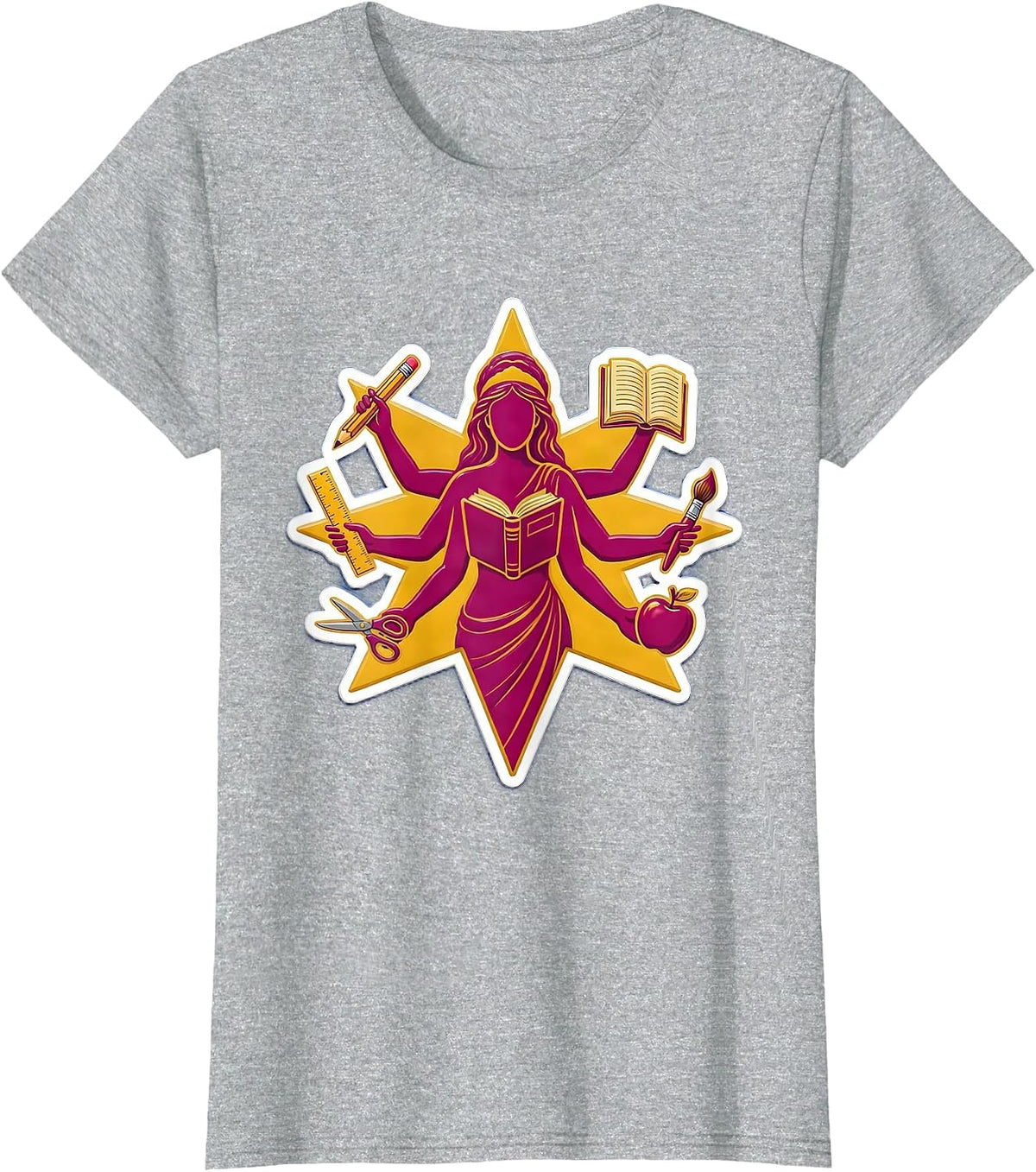 Women's Paraprofessional Multi-Arm School Tools Graphic T-Shirt - Heather Grey