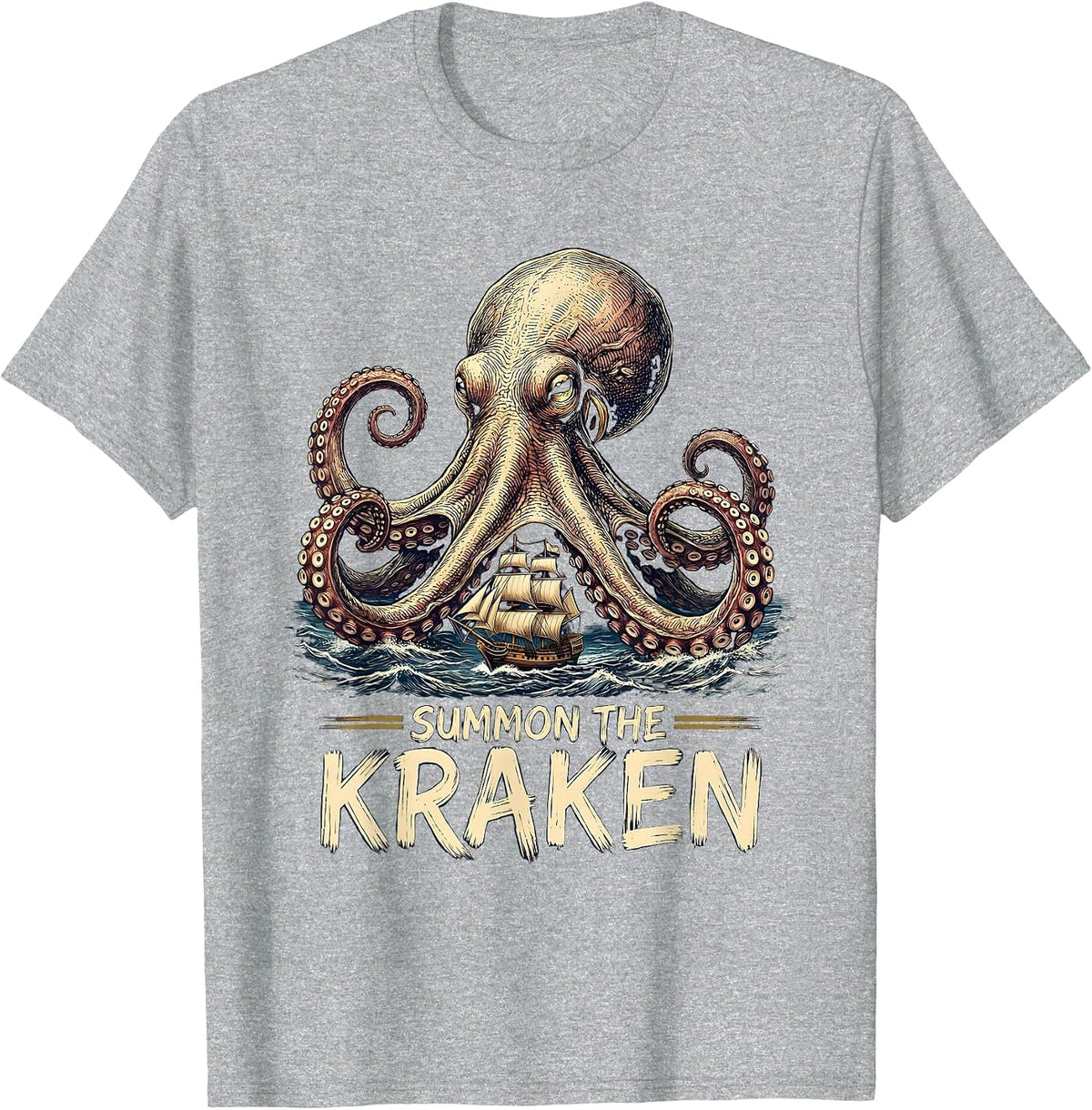 Men's Summon The Kraken Sign Painter Octopus Marine Biology Sea T-Shirt - Heather Grey