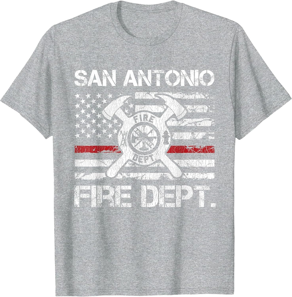 San Antonio Texas Fire Department Thin Red Line Fireman T-Shirt - Heather Grey