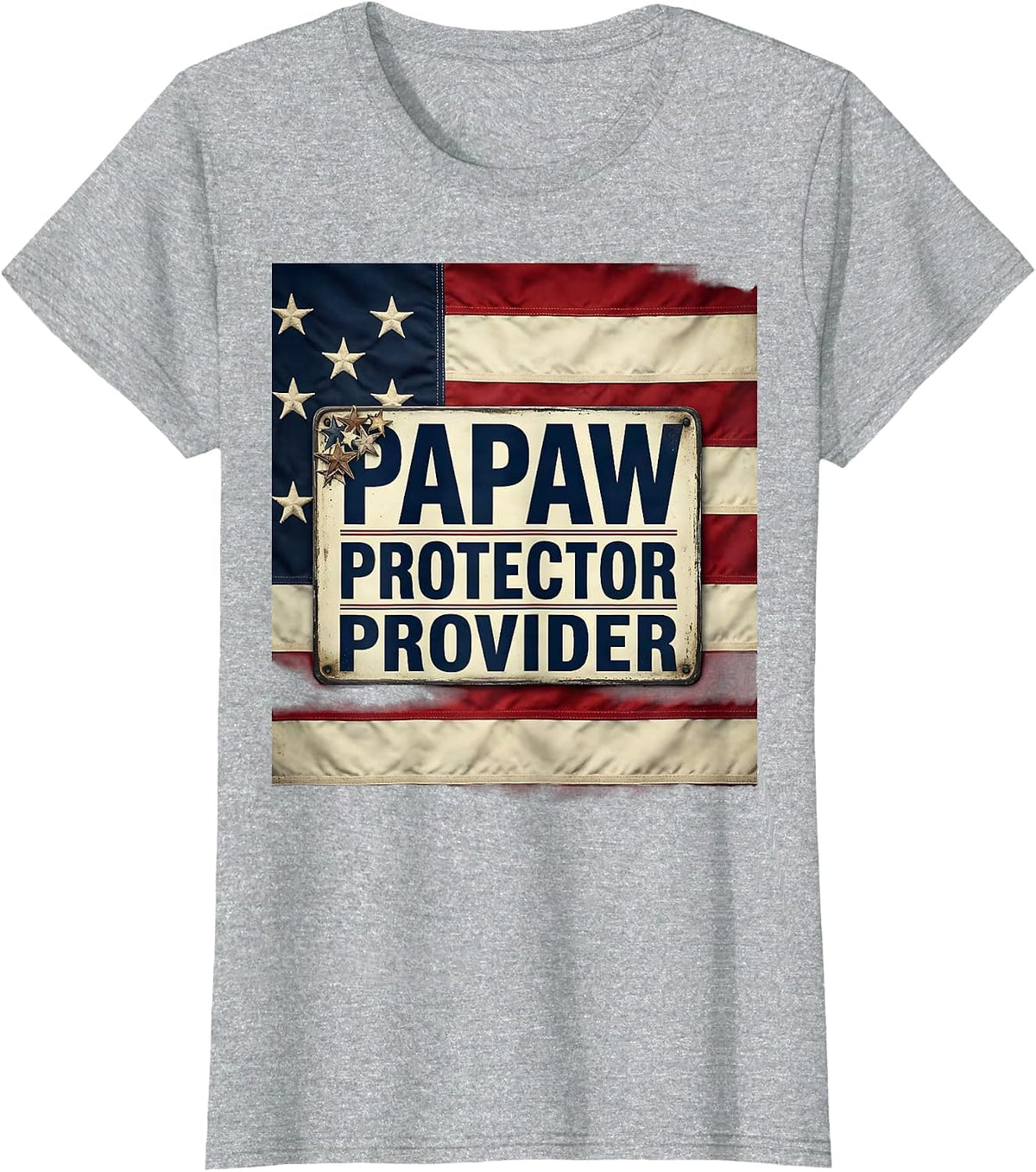 Papaw Protector Provider Patriotic American Flag Father's T-Shirt - Heather Grey