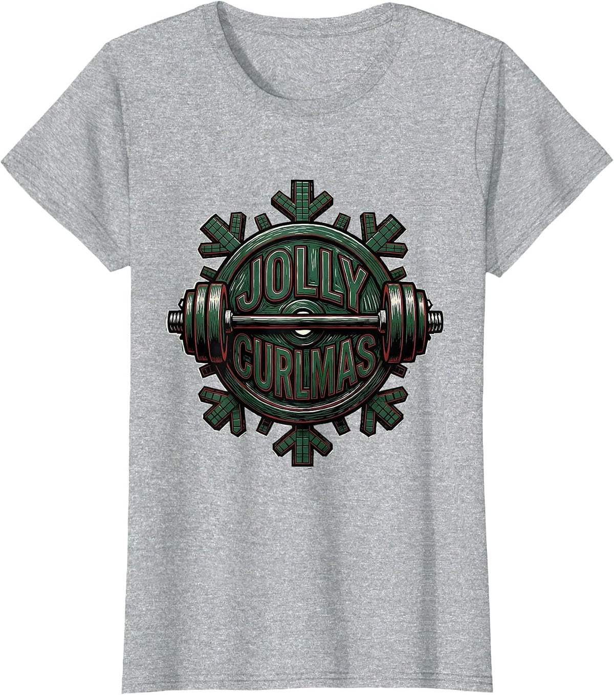 Jolly Curlmas Funny Christmas Gym Workout Weightlifting Gift T-Shirt - Heather Grey