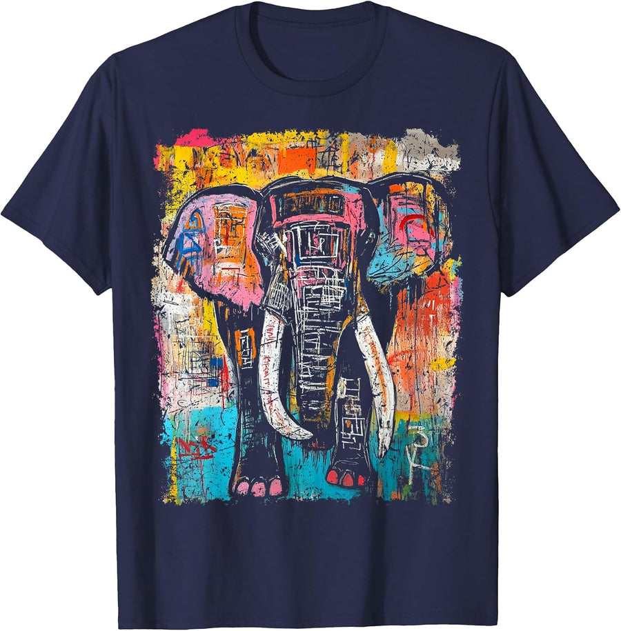 Pop Art Style Elephant 90s Graffiti T-Shirt - Navy Blue