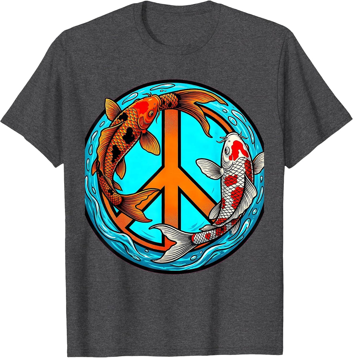 Men's Koi Fish Peace Sign Graphic Design T-Shirt - Dark Heather Grey