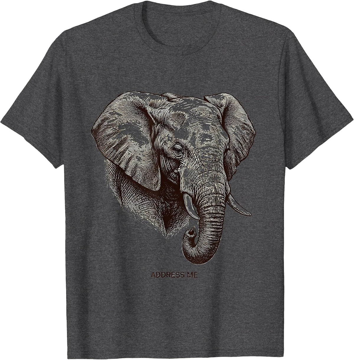 Address Me Crosshatch Elephant Head Cute Elephant Lover T-Shirt - Dark Heather Grey