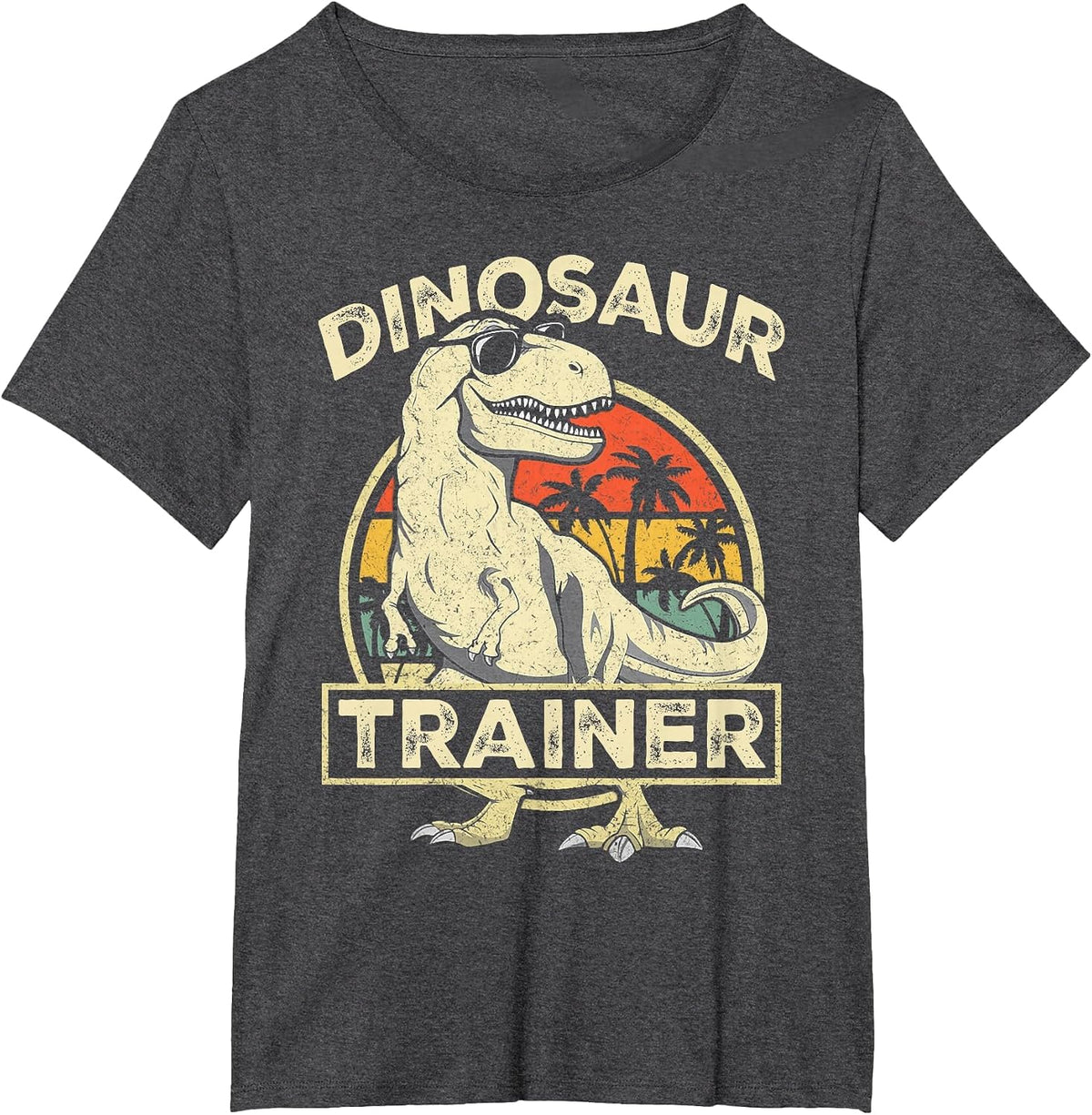 Dinosaur Trainer Halloween Costume Retro Dino Outline T-Shirt - Dark Heather Grey