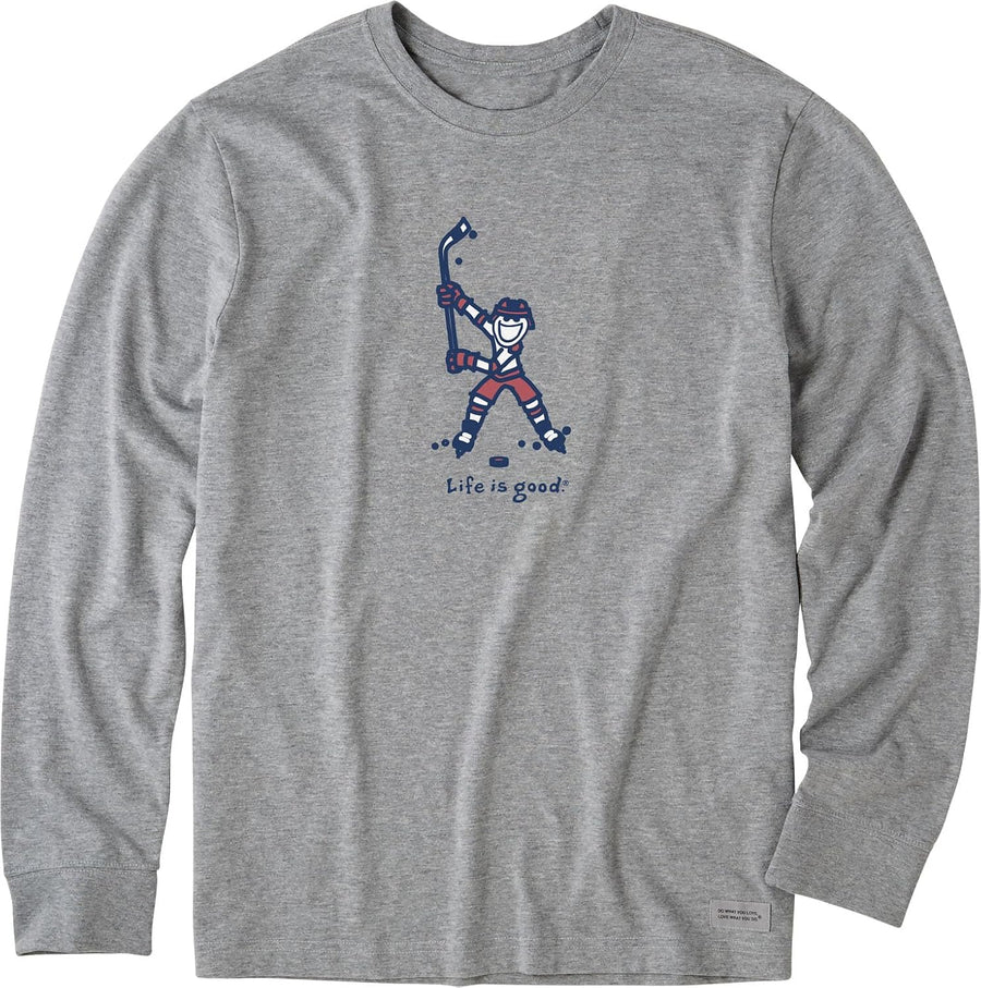 Life is Good. Men's Jake Hockey Swing Long Sleeve Crusher Tee, Heather Gray - Heather Gray