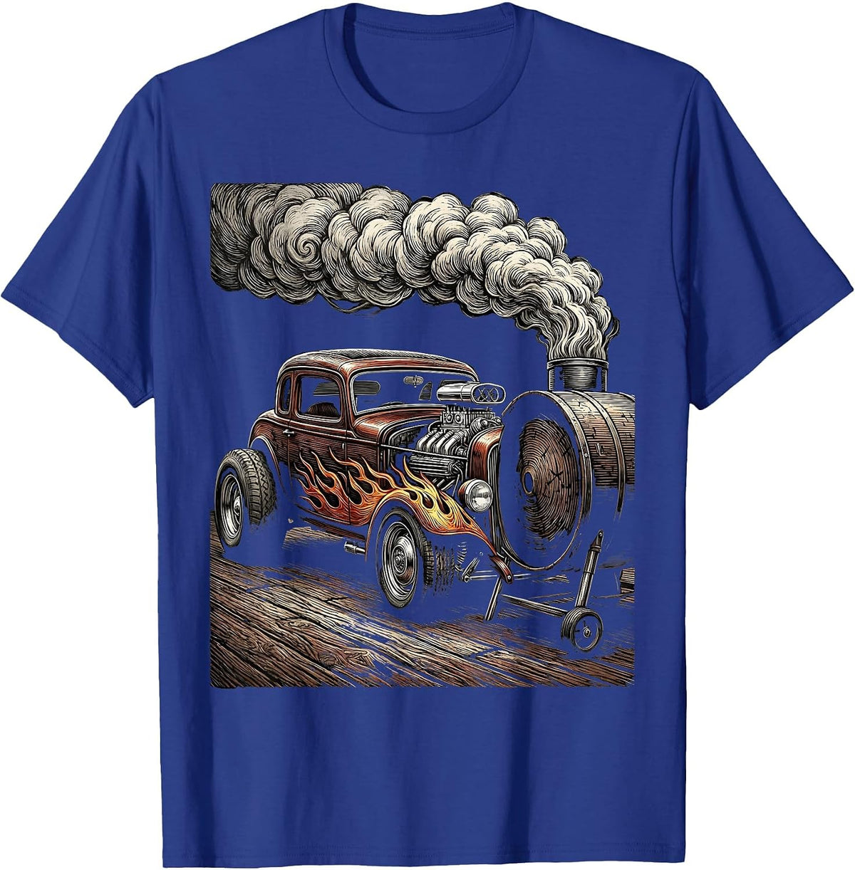 Hot Rod BBQ Labor Day Racing Lifestyle Graphic T-Shirt - Royal Blue