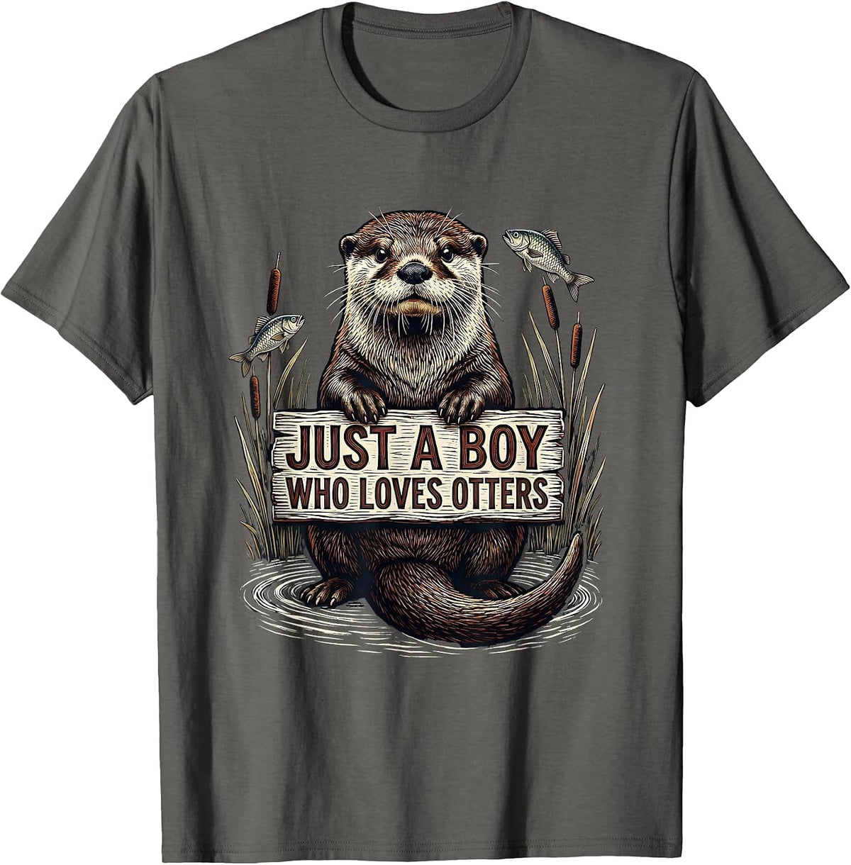 Men's Just A Boy Who Loves Otters Funny Otter Lover Gift For Kids T-Shirt - Asphalt Grey