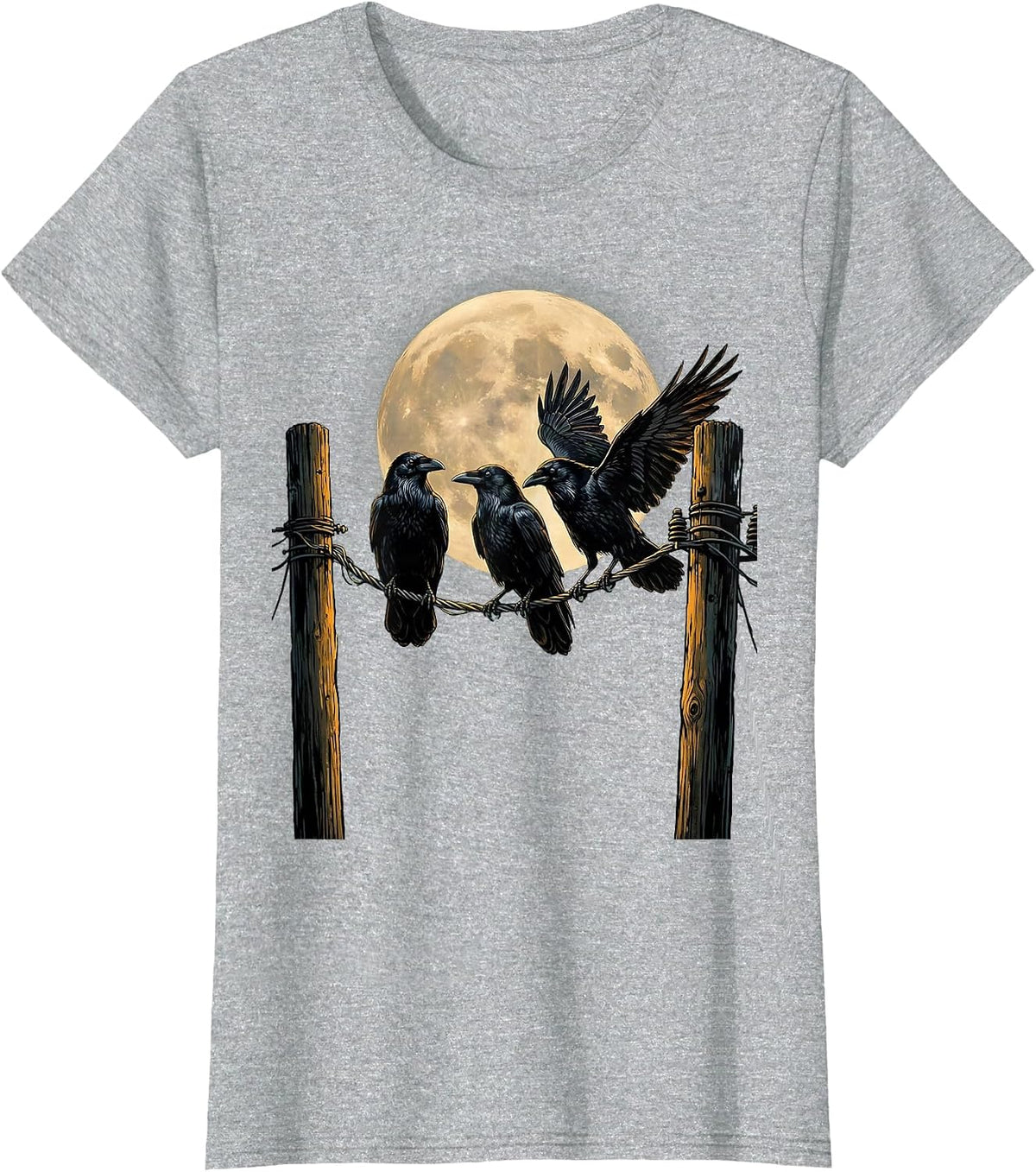 Women's Three Crows on a Wire Illustration T-Shirt - Heather Grey